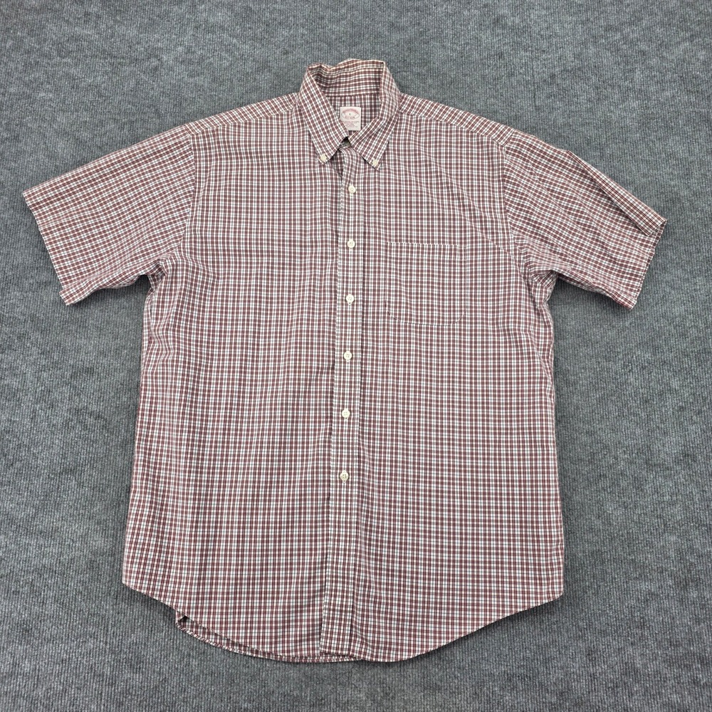 Brooks Brothers Mens Large Traditional Fit Non-Iron Short Sleeve Check Shirt